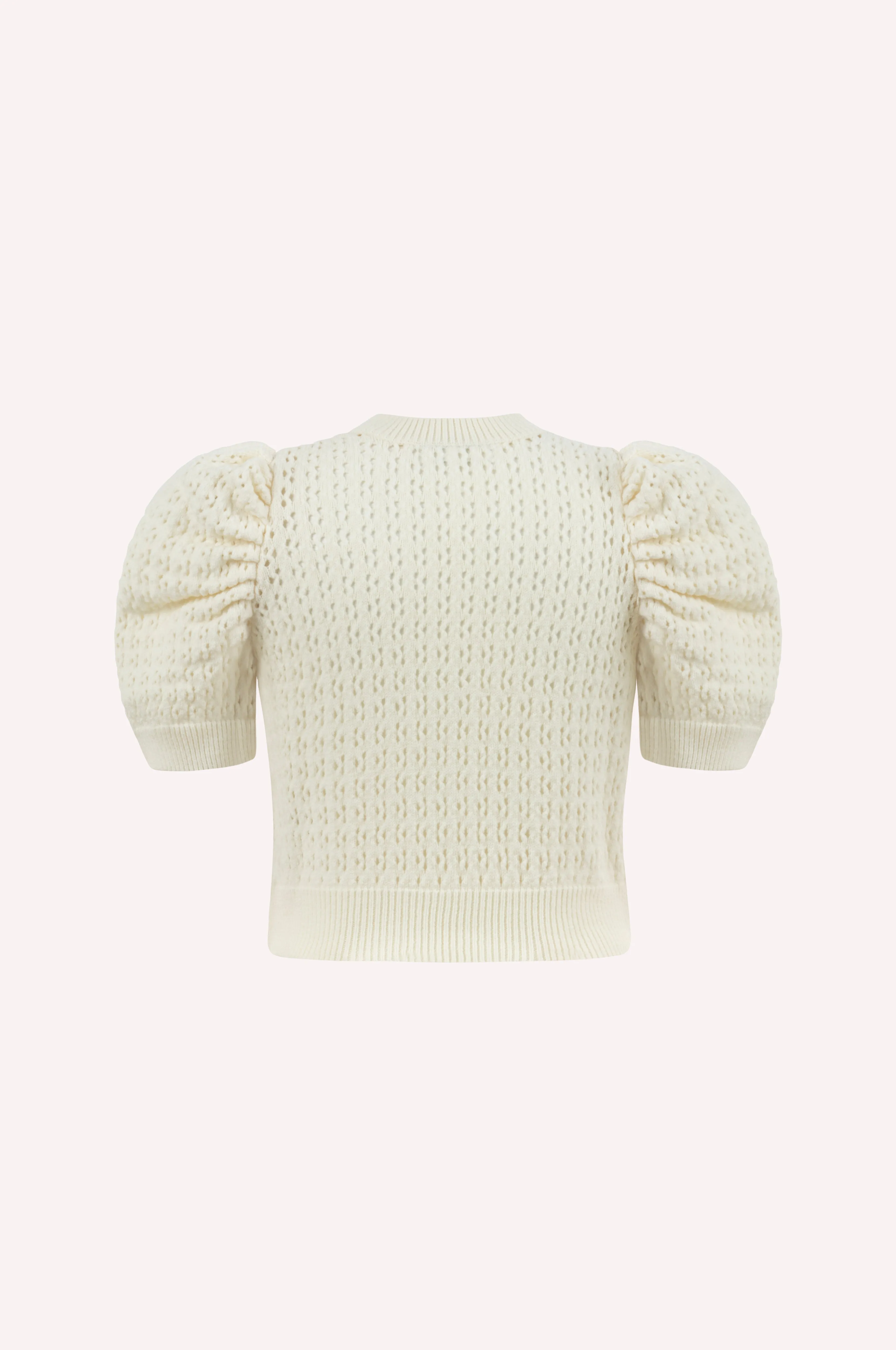 Pearl Button Knit Sweater with Puff Sleeves