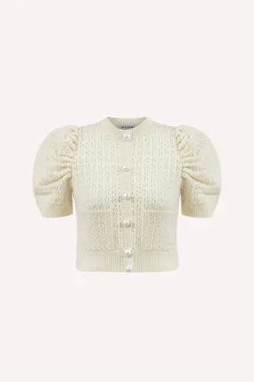 Pearl Button Knit Sweater with Puff Sleeves