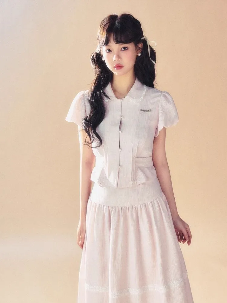 Pink Waisted Blouse/Umbrella Skirt【s0000007514】