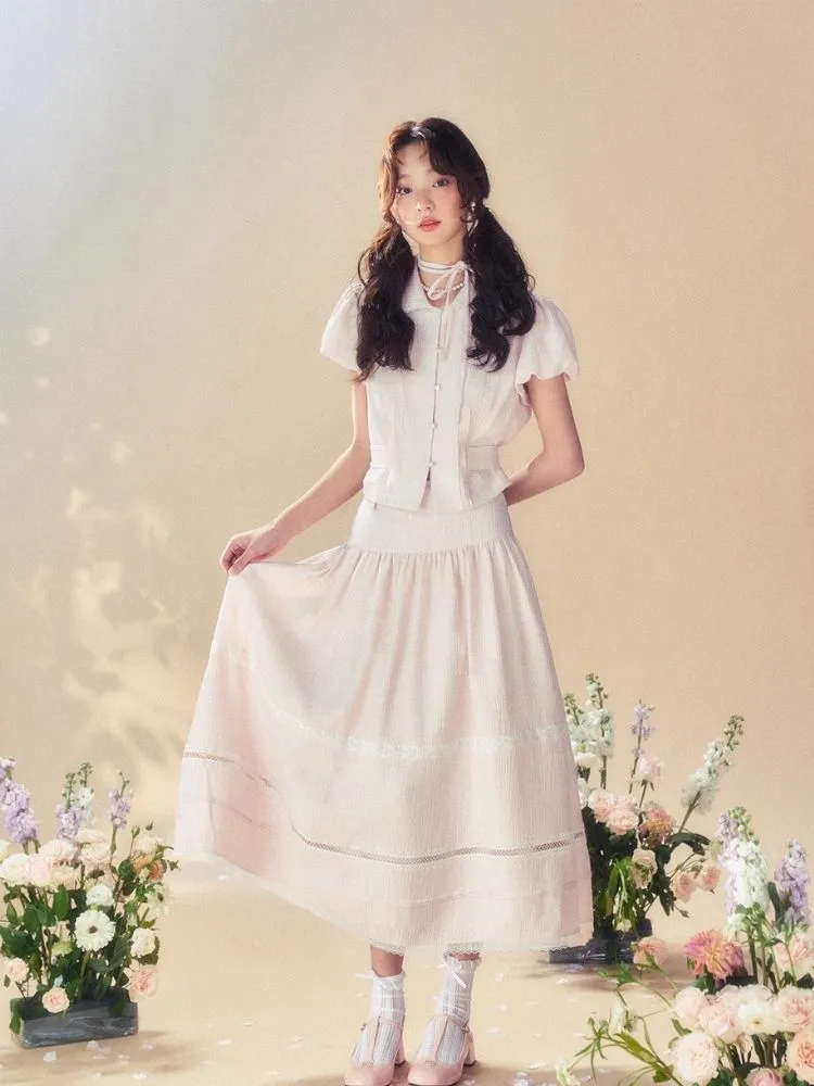 Pink Waisted Blouse/Umbrella Skirt【s0000007514】