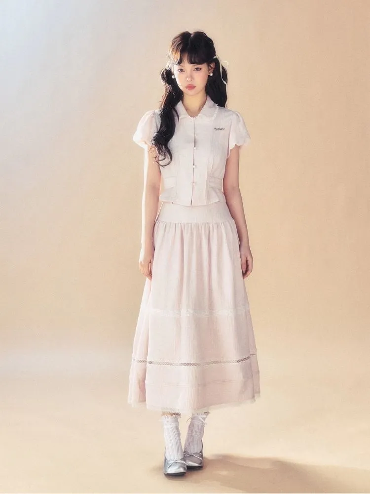 Pink Waisted Blouse/Umbrella Skirt【s0000007514】