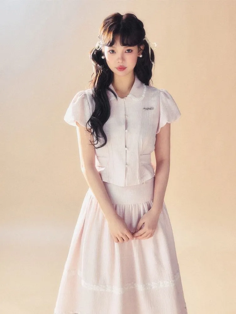 Pink Waisted Blouse/Umbrella Skirt【s0000007514】