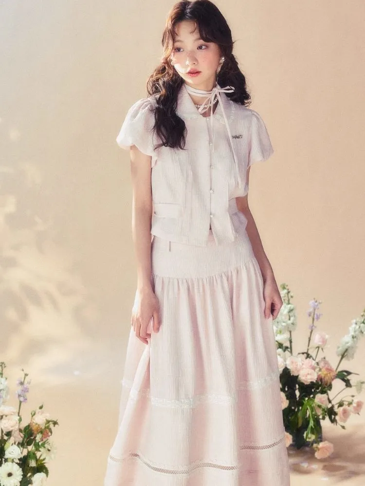 Pink Waisted Blouse/Umbrella Skirt【s0000007514】