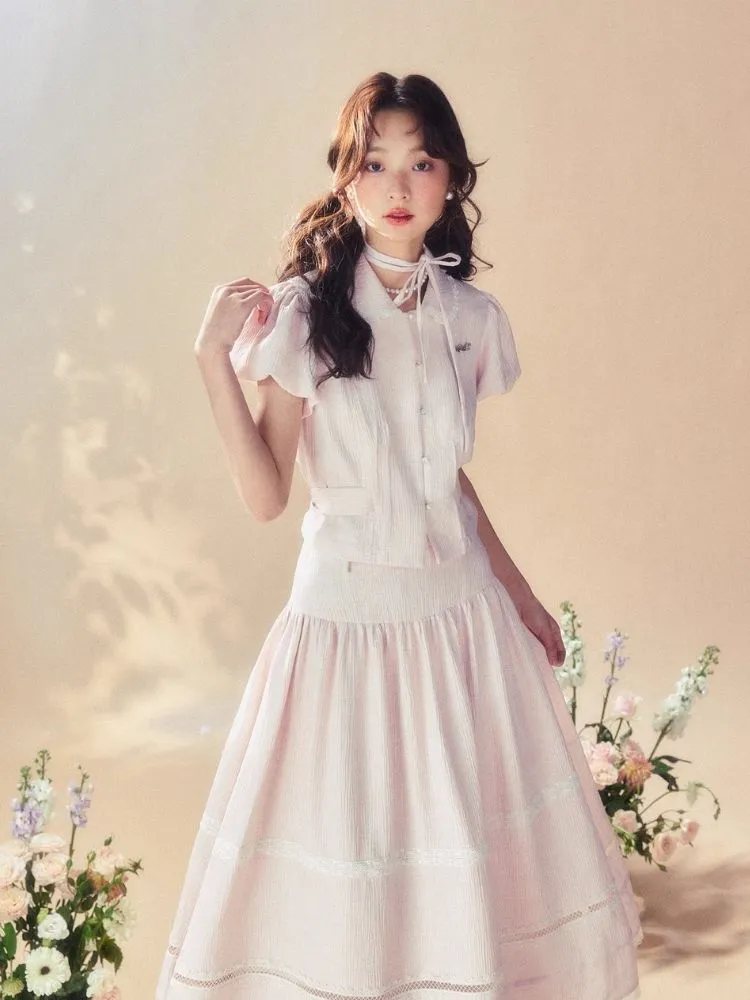 Pink Waisted Blouse/Umbrella Skirt【s0000007514】