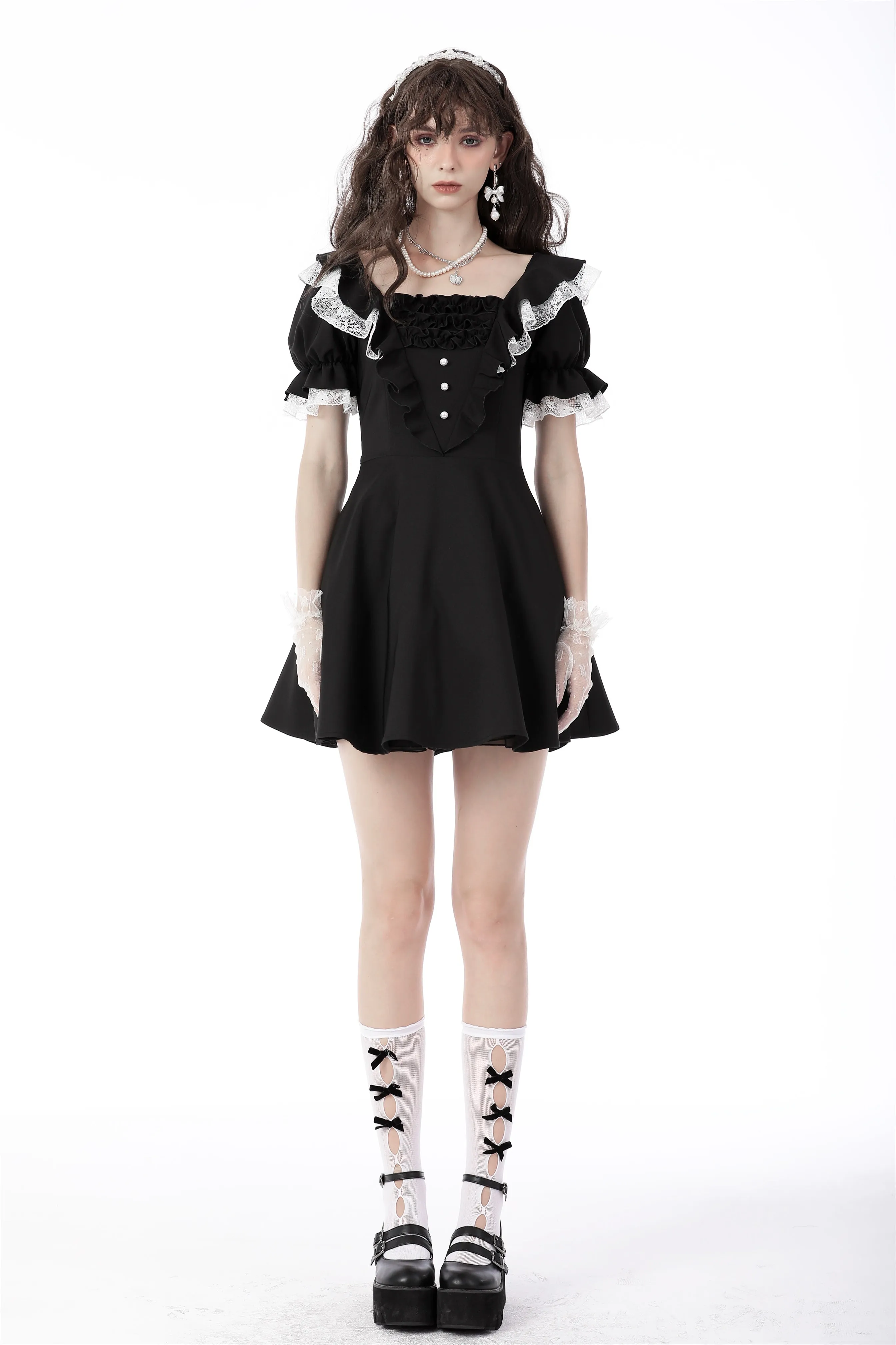 Princess contrast ruffle neckline dress DW661