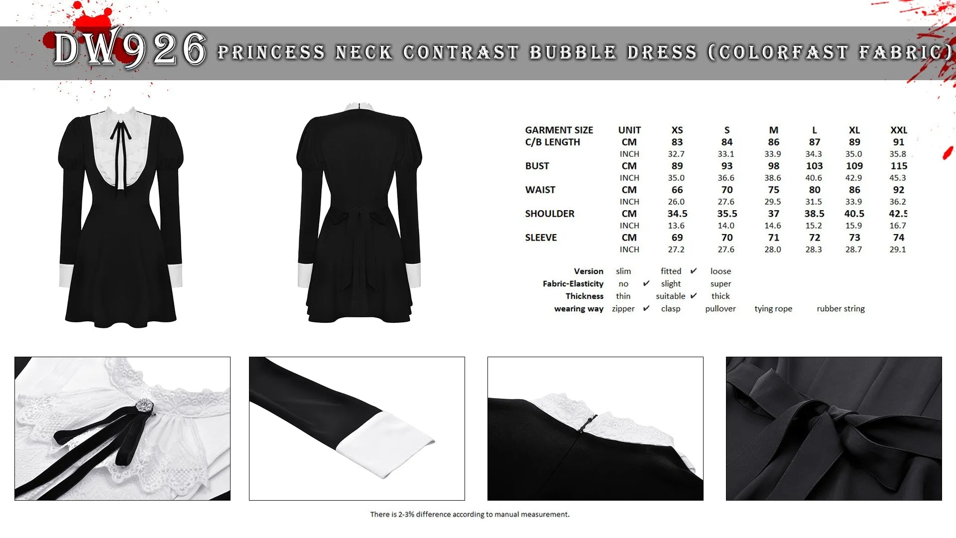 Princess neck contrast bubble dress (colorfast fabric) DW926