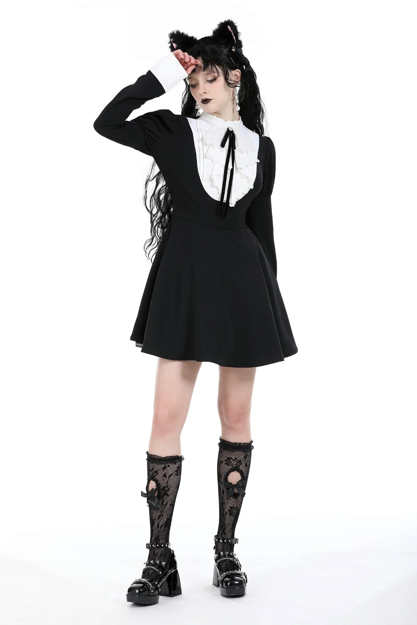 Princess neck contrast bubble dress (colorfast fabric) DW926