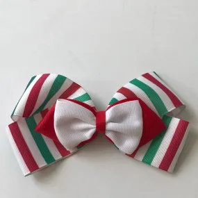 Red/white/green stripes double bow