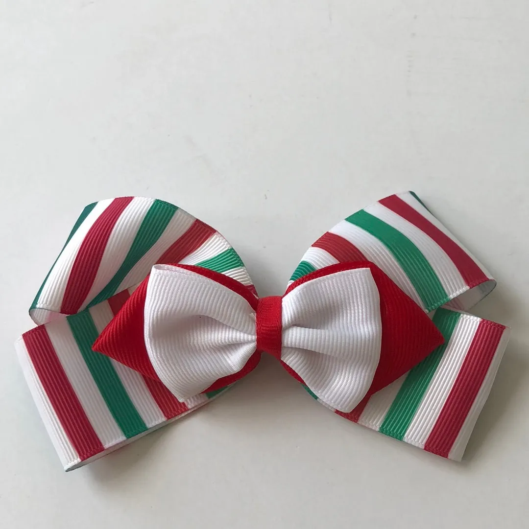 Red/white/green stripes double bow