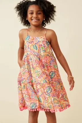 Textured Abstract Floral Pom Pim Dress