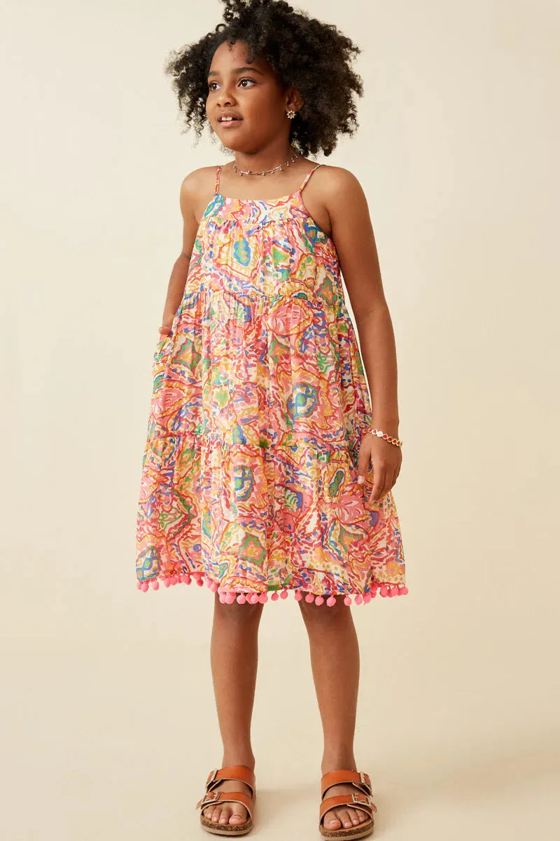 Textured Abstract Floral Pom Pim Dress