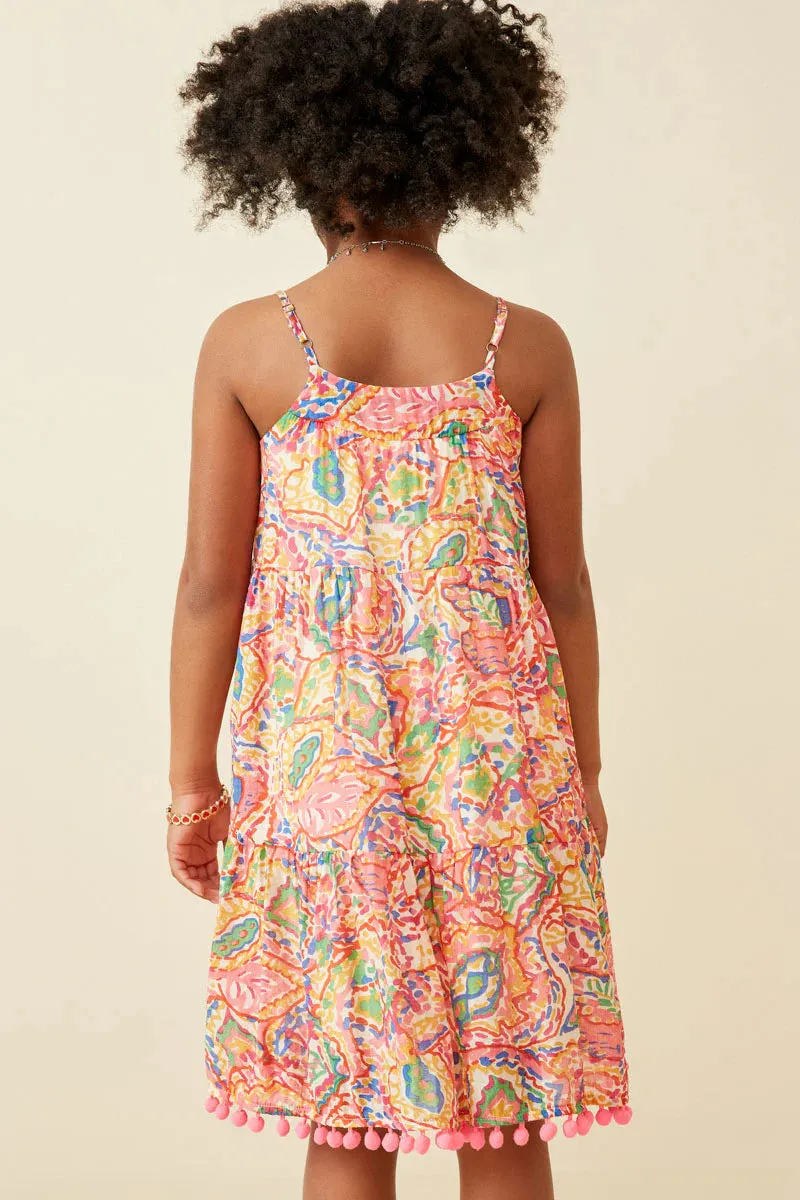 Textured Abstract Floral Pom Pim Dress