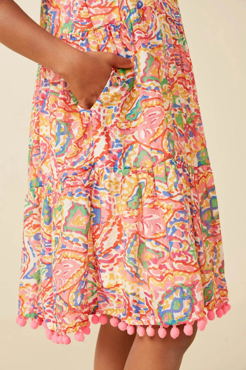 Textured Abstract Floral Pom Pim Dress