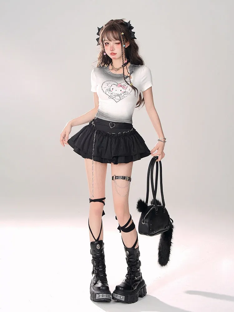 Tiered Mini Skirt Black A-Line Glamorous