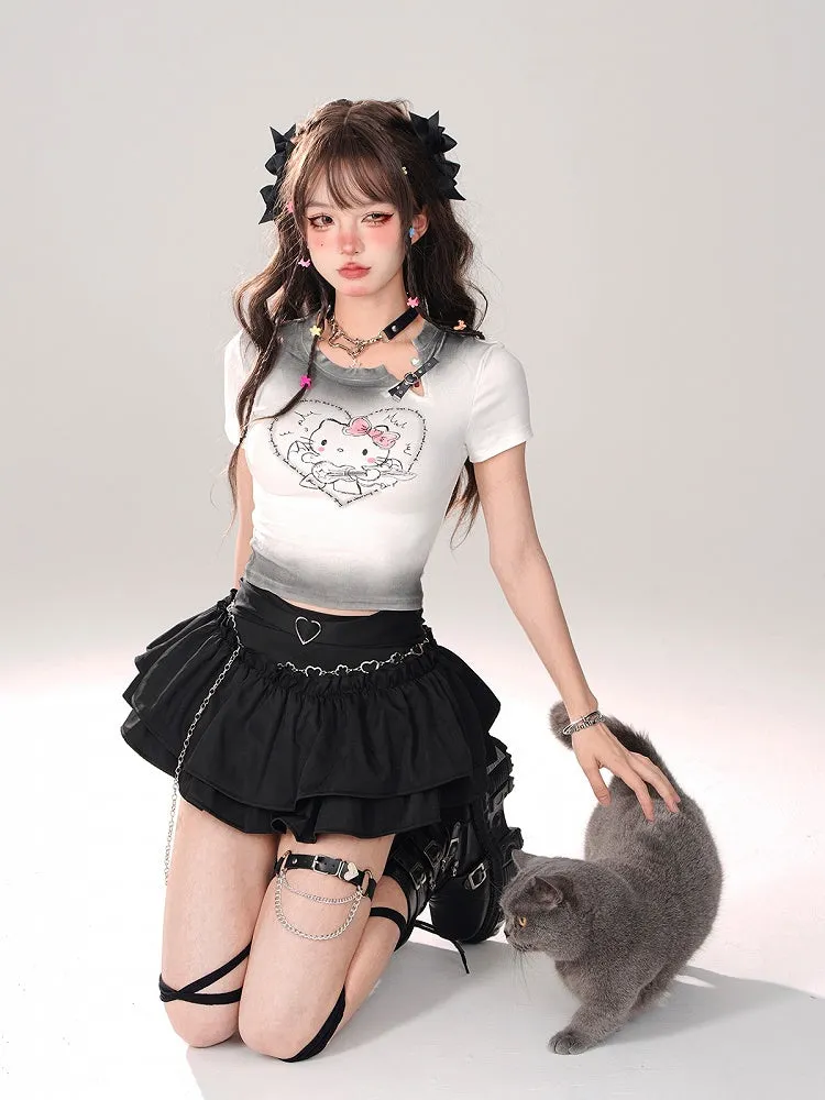 Tiered Mini Skirt Black A-Line Glamorous