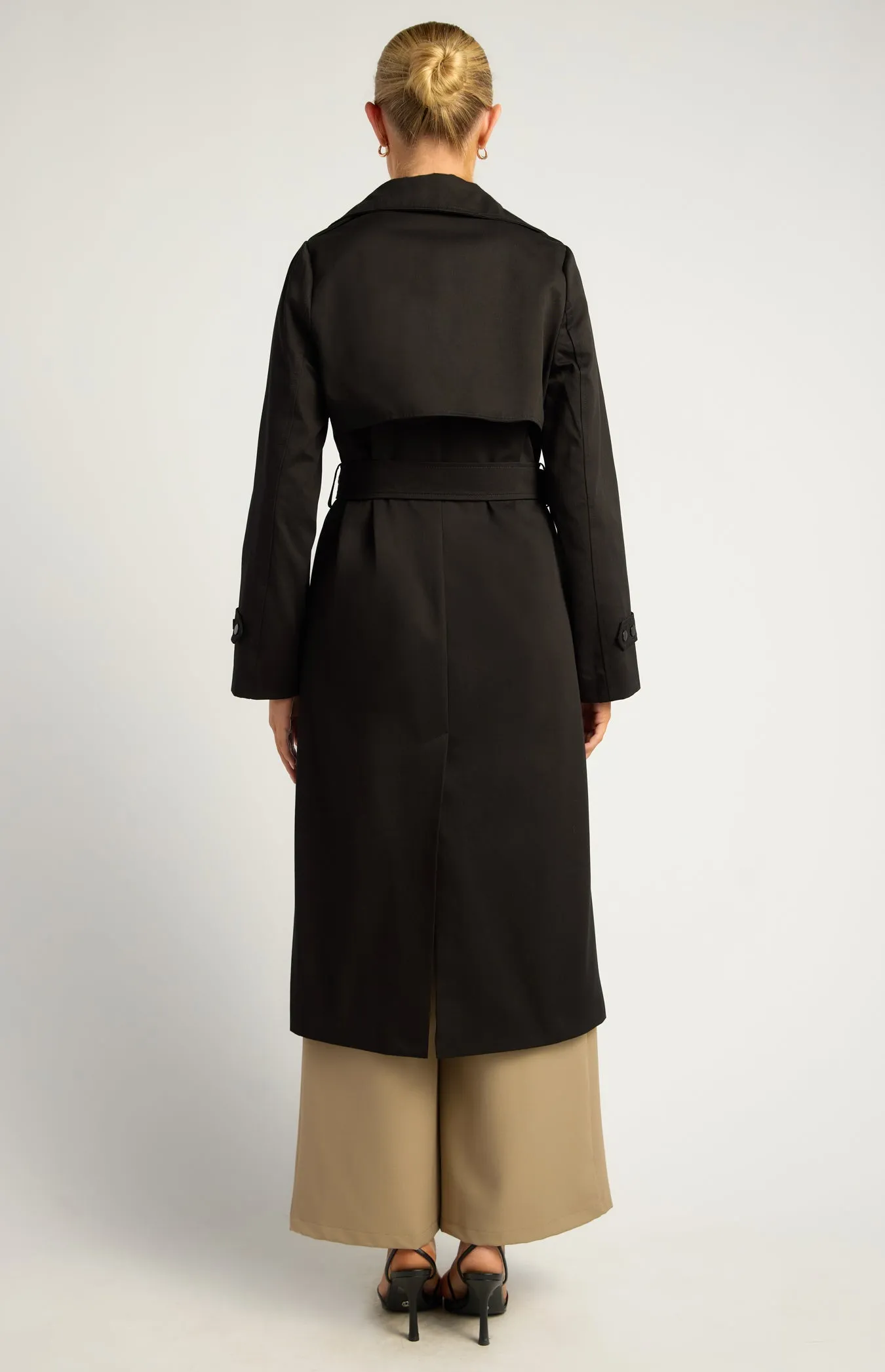 Vesper Snap Button Trench Coat - Black