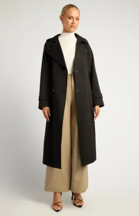 Vesper Snap Button Trench Coat - Black