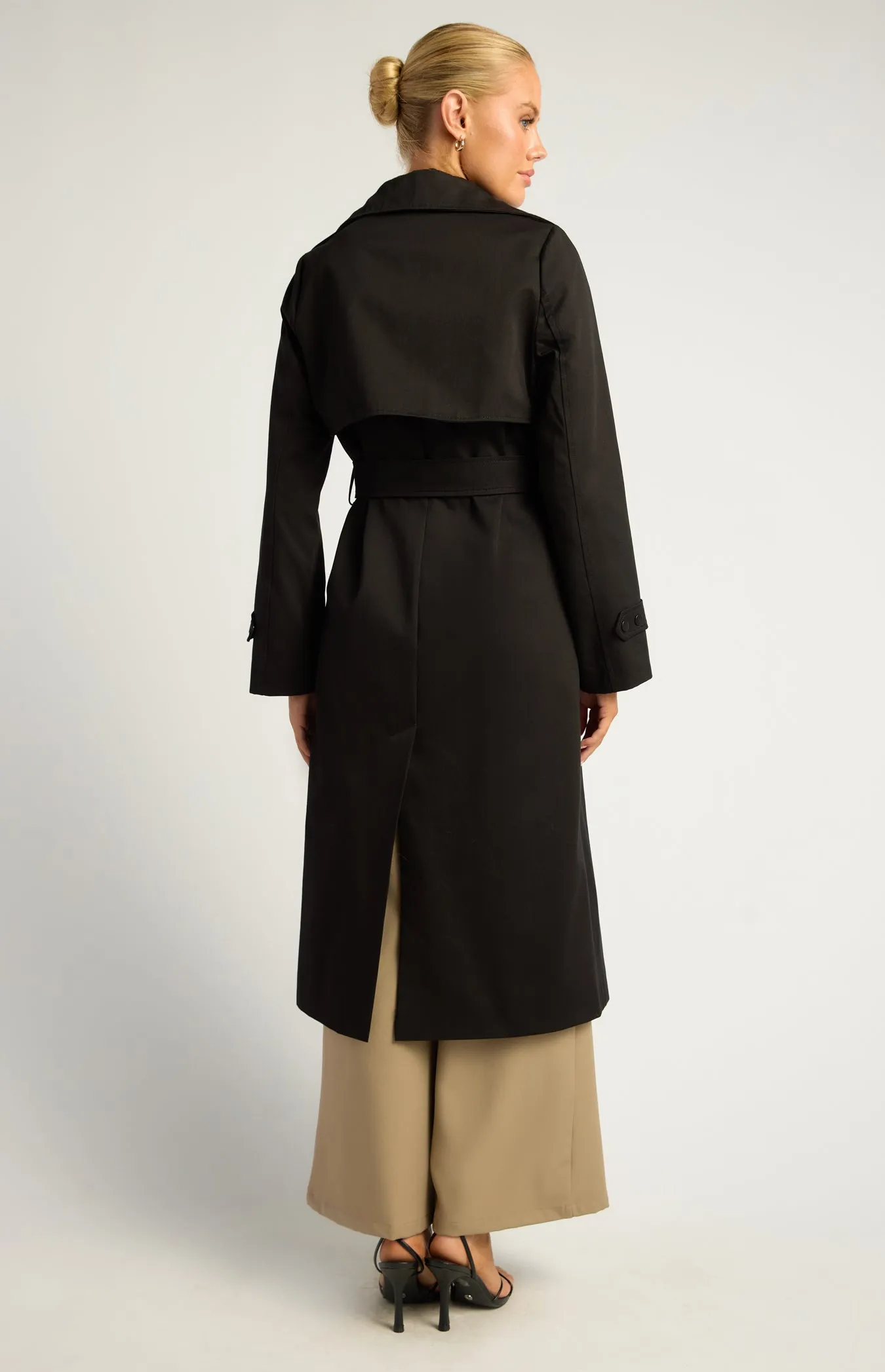 Vesper Snap Button Trench Coat - Black