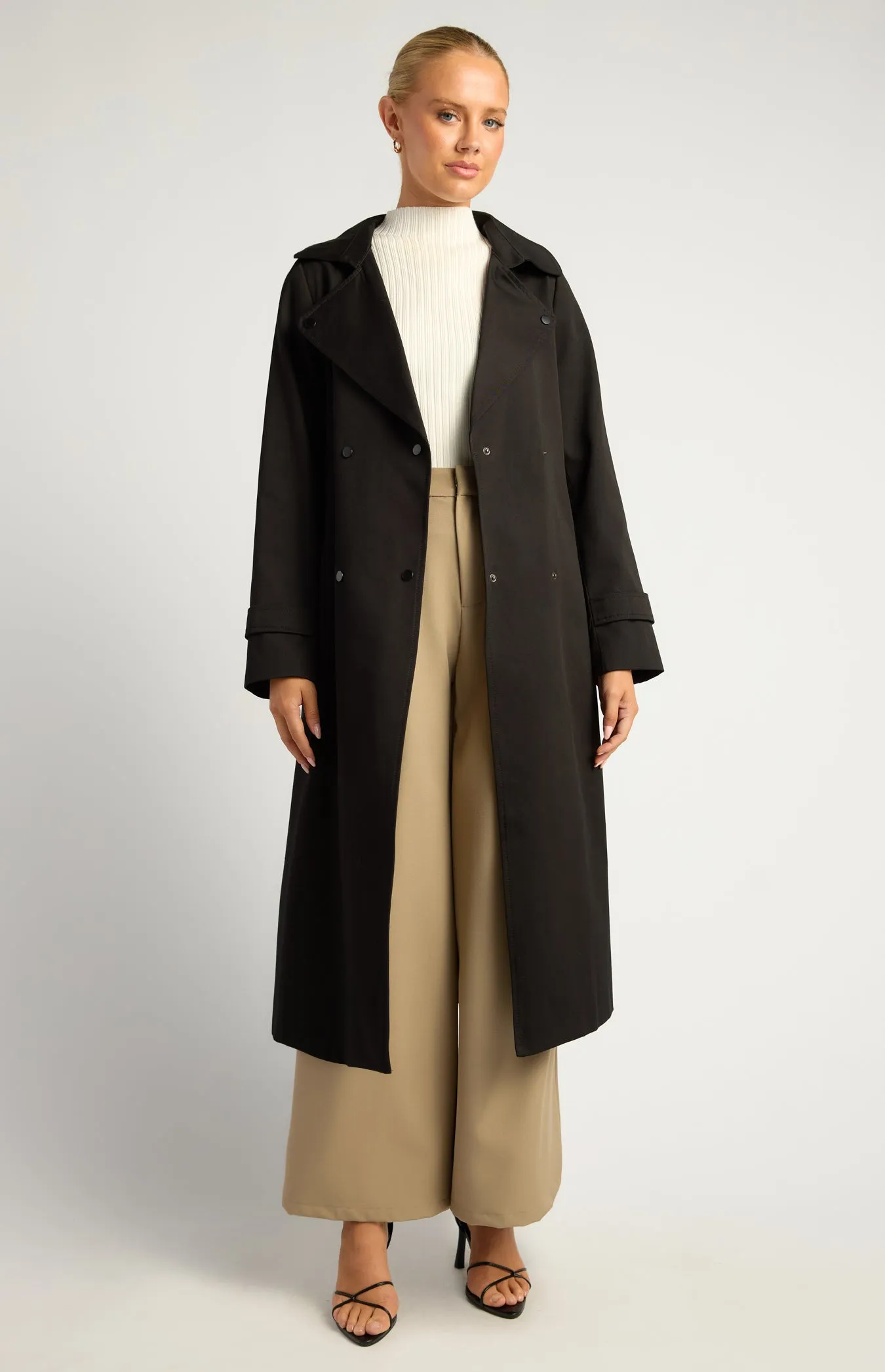 Vesper Snap Button Trench Coat - Black