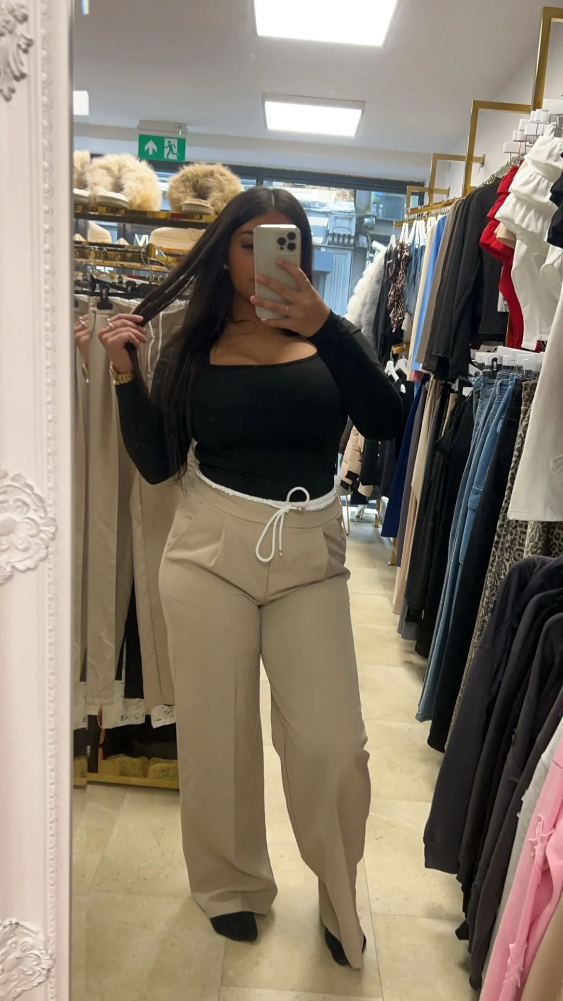 Wide Leg Black and White Trousers